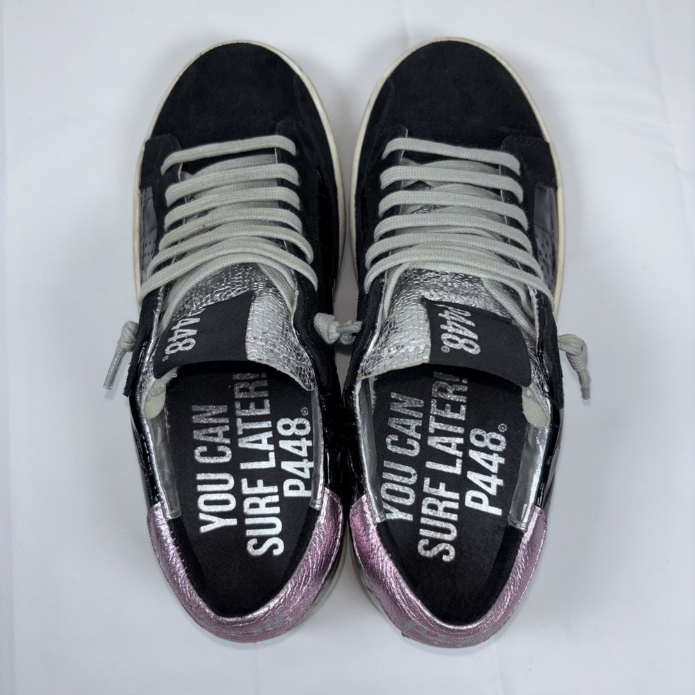 P448 Women John Embossed Patent Leather Gillter Lace Up Sneakers Sz 37/7 Comfort - Picture 6 of 16